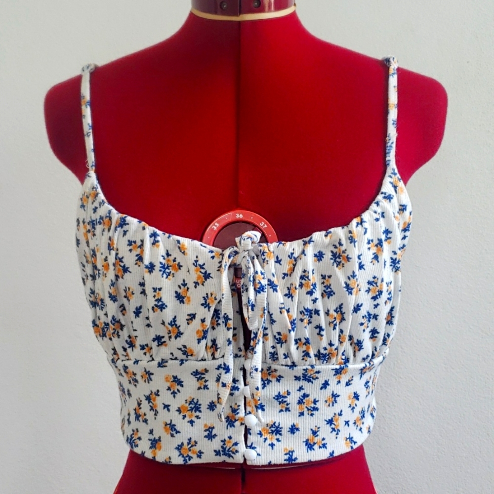 Floral Button Up Tie Front Tank